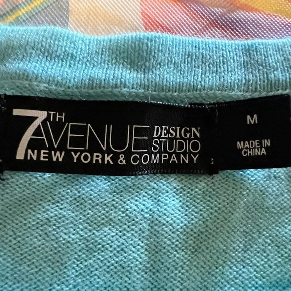 New York & Company Blue, Green, White Lace Front Cardigan - Medium - Picture 3 of 4